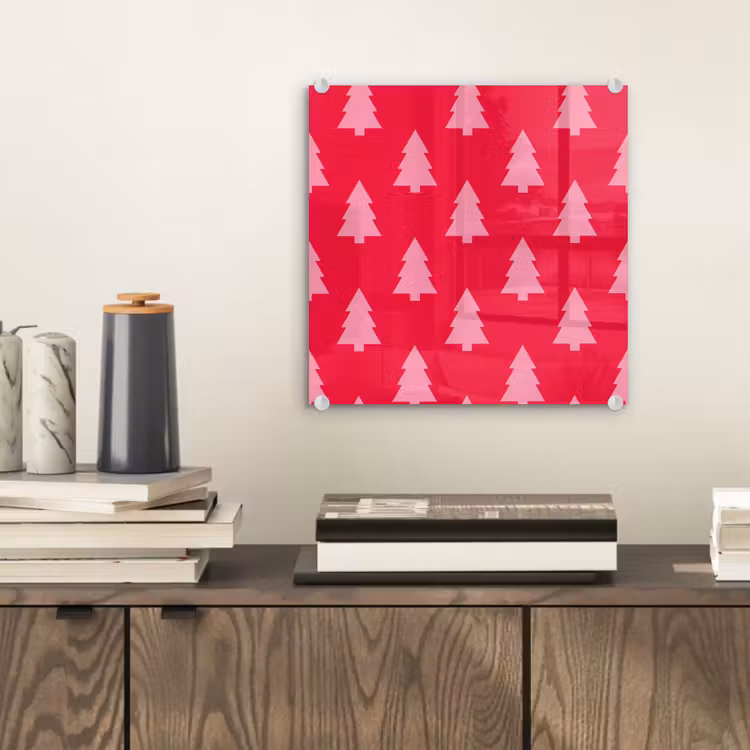 Glas schilderij - Kerstboom - Roze - Rood — 2