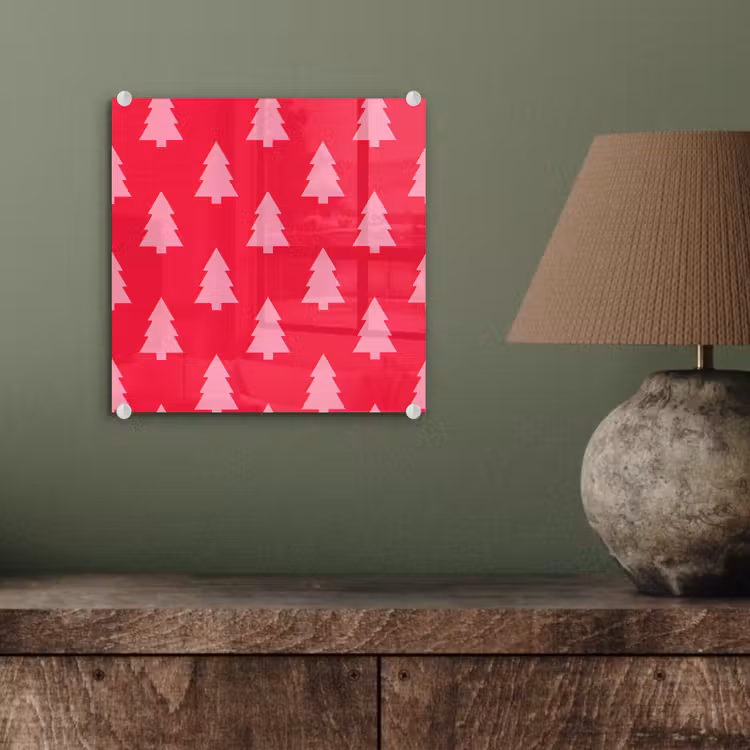 Glas schilderij - Kerstboom - Roze - Rood — 4