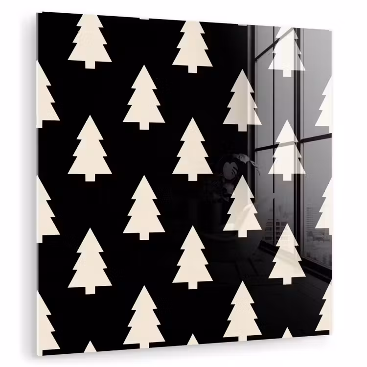 Glas schilderij - Kerstboom - Zwart - Wit — 1