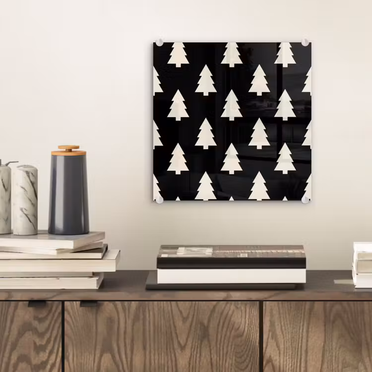 Glas schilderij - Kerstboom - Zwart - Wit — 2