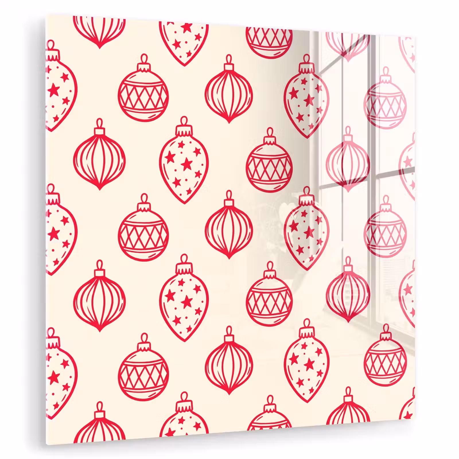 Glas schilderij - Kerstbal - Crème - Rood — 1