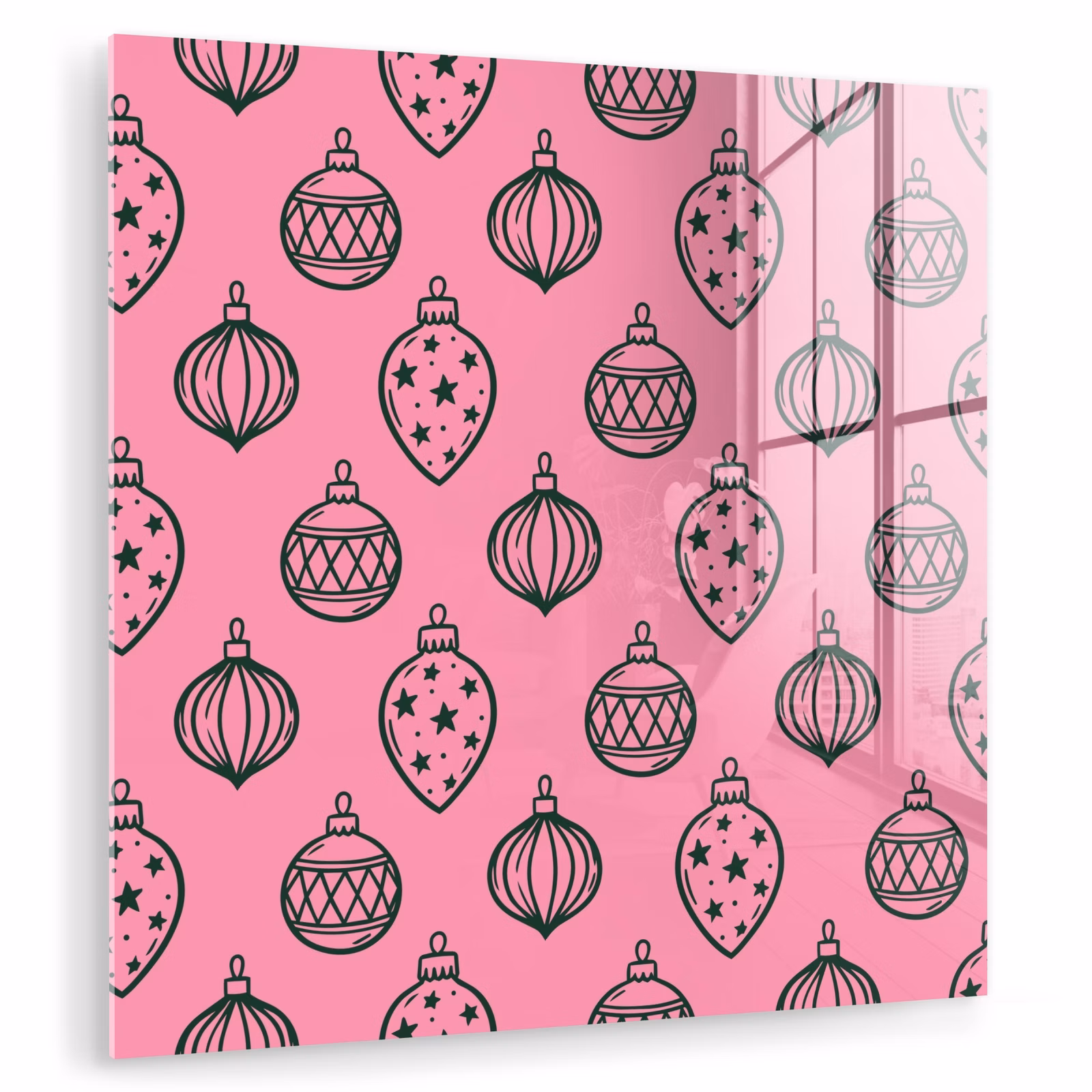 Glas schilderij - Kerstbal - Groen - Roze — 1