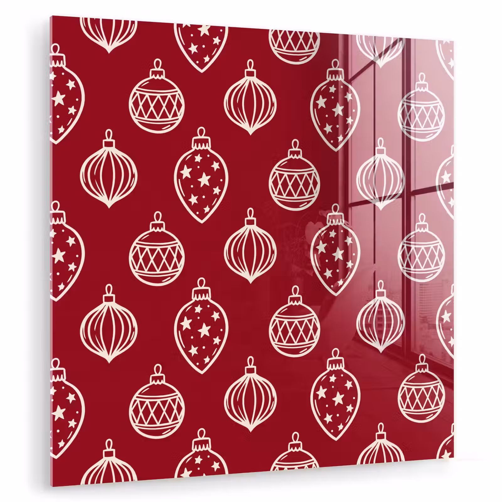 Glas schilderij - Kerstbal - Rood - Crème — 1