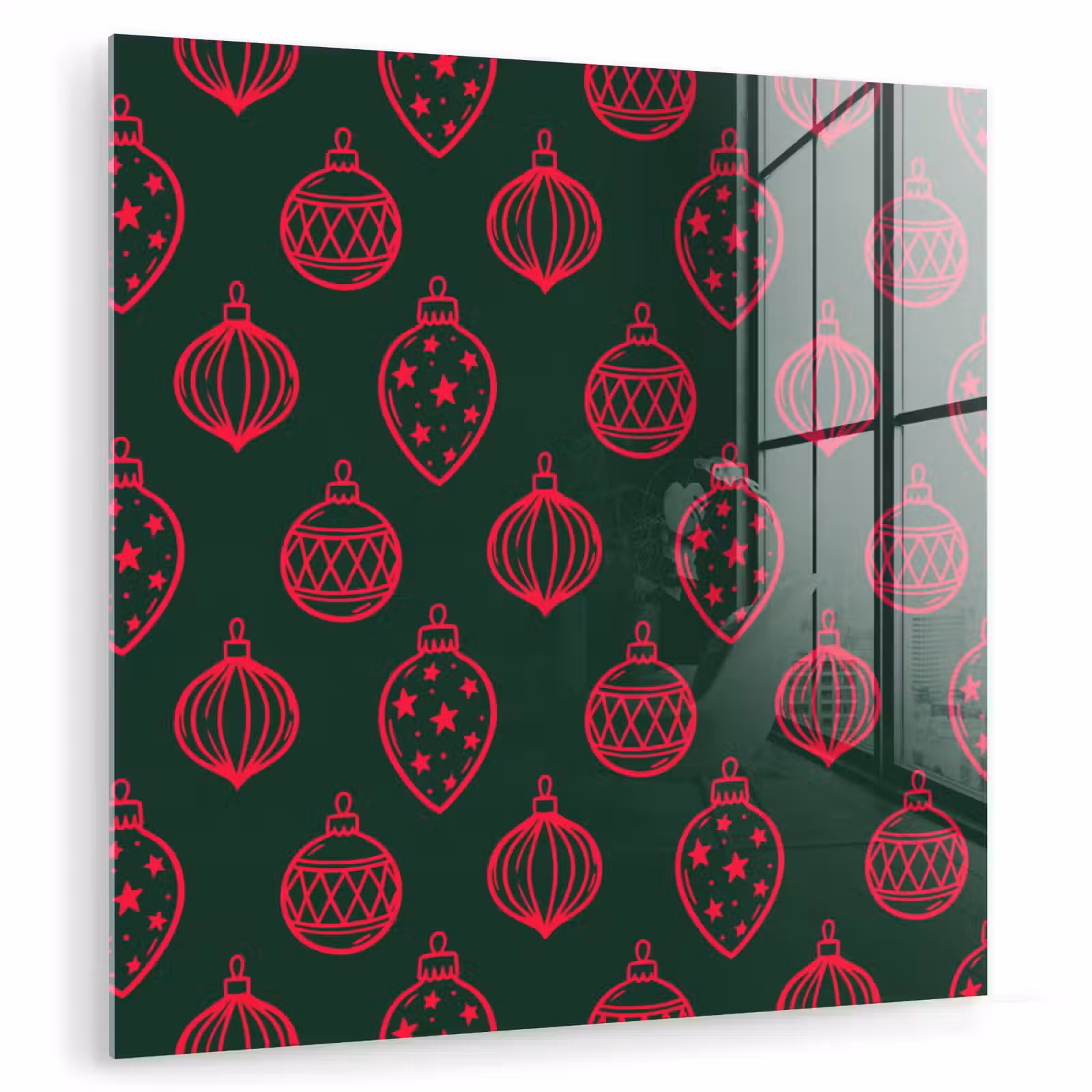 Glas schilderij - Kerstbal - Rood - Groen — 1