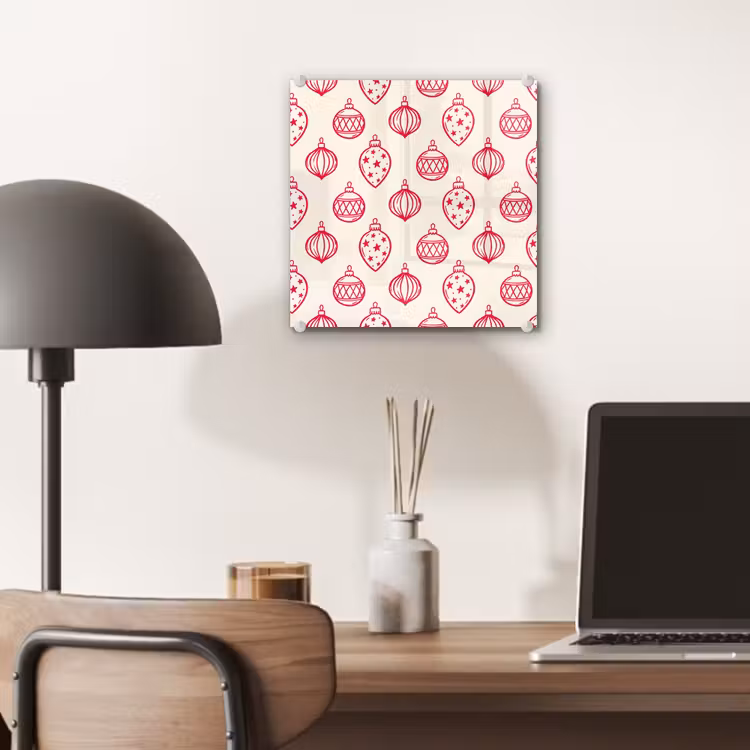 Glas schilderij - Kerstbal - Crème - Rood — 7