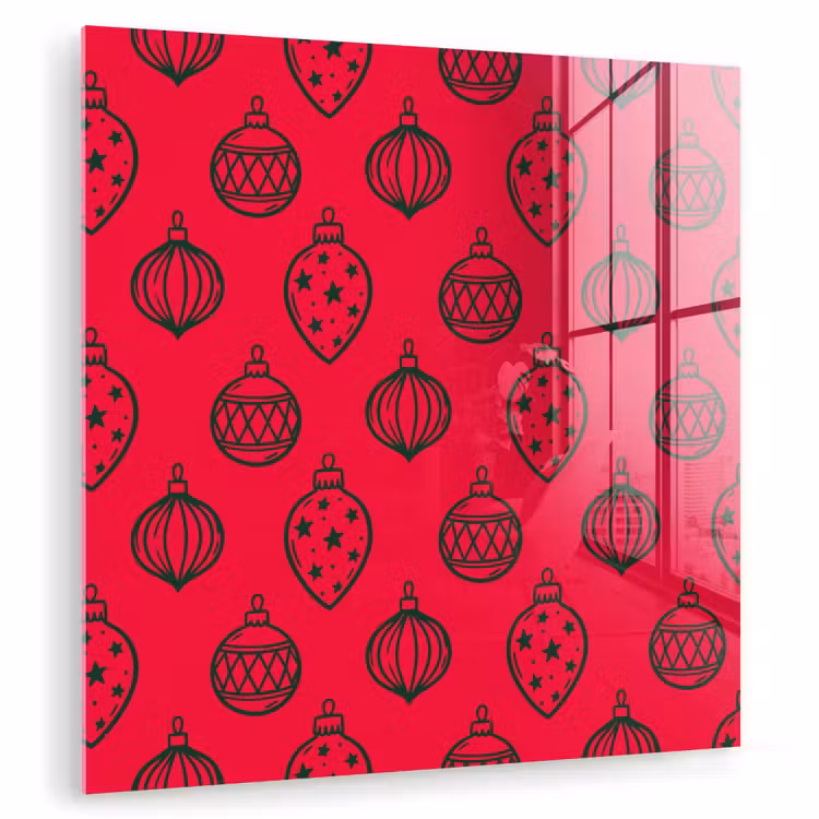 Glas schilderij - Kerstbal - Groen - Rood — 1