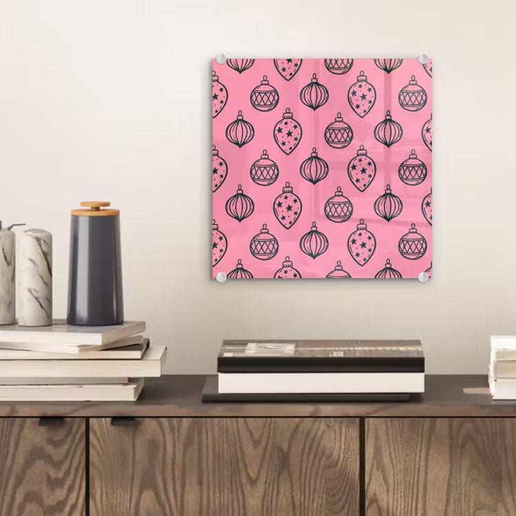 Glas schilderij - Kerstbal - Groen - Roze — 2