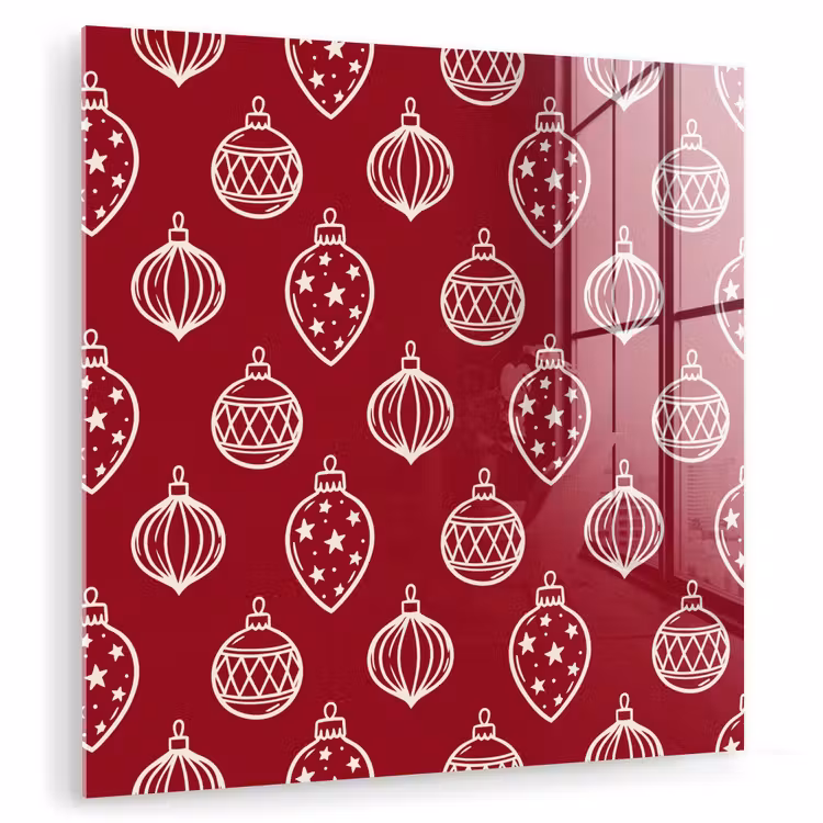 Glas schilderij - Kerstbal - Rood - Crème — 1