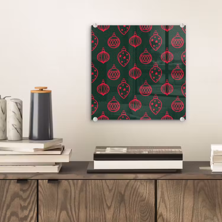 Glas schilderij - Kerstbal - Rood - Groen — 2