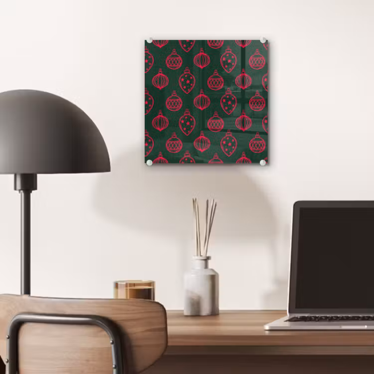 Glas schilderij - Kerstbal - Rood - Groen — 7