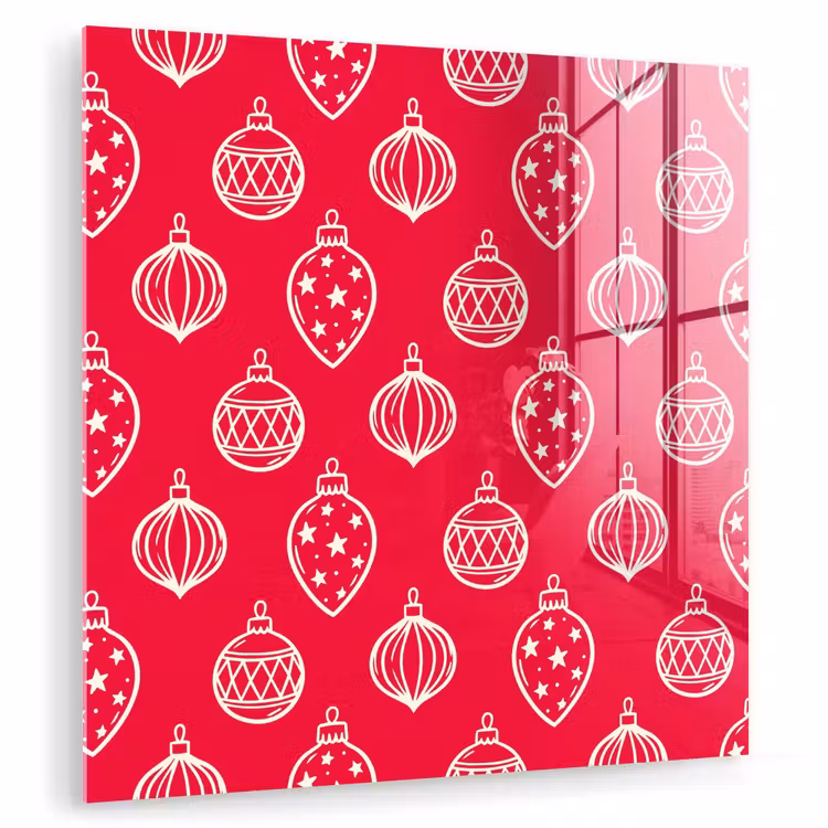 Glas schilderij - Kerstbal - Rood - Wit — 1