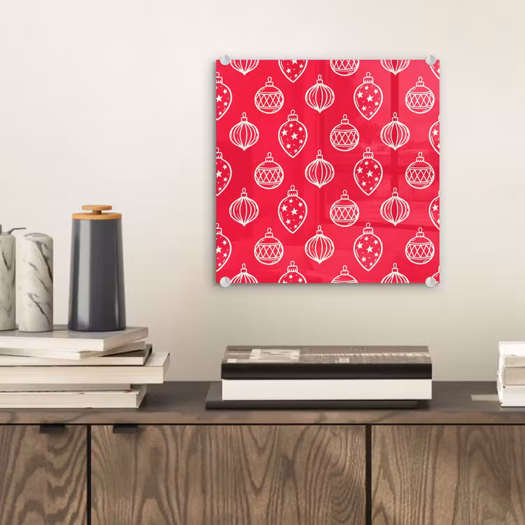 Glas schilderij - Kerstbal - Rood - Wit — 2