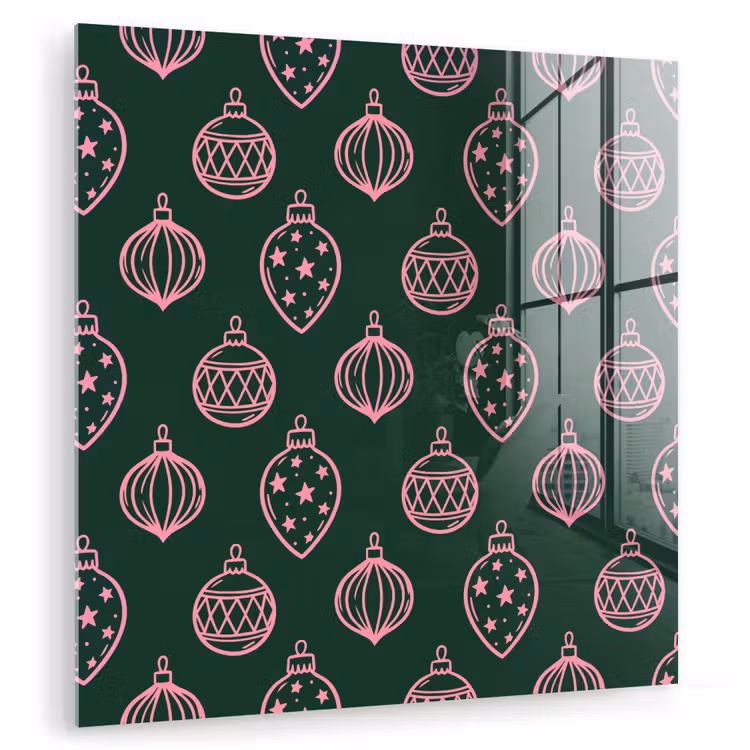 Glas schilderij - Kerstbal - Roze - Groen — 1