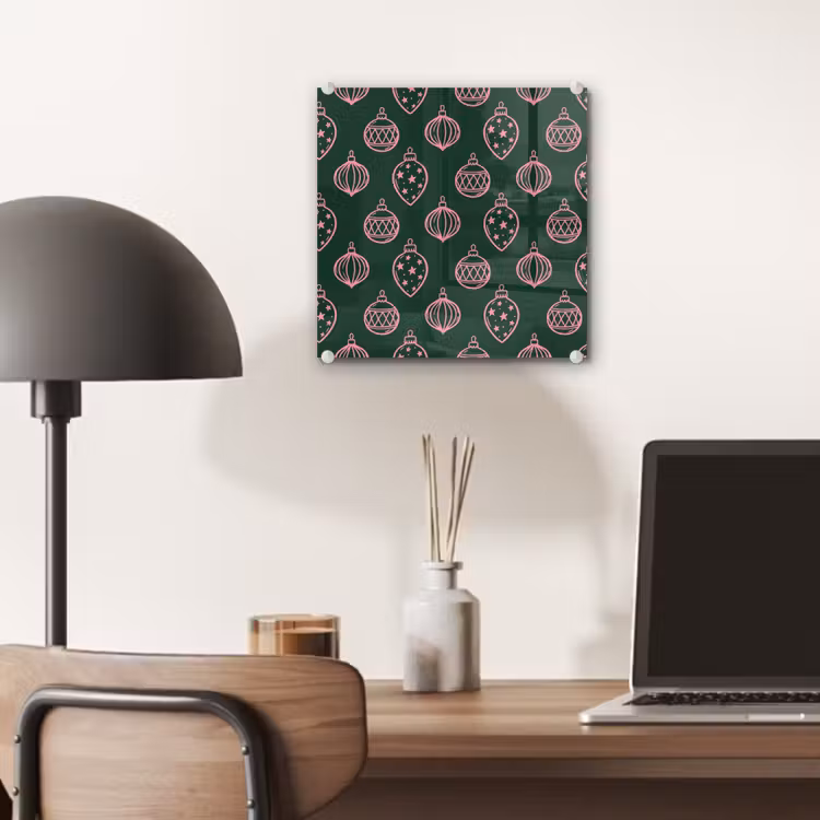 Glas schilderij - Kerstbal - Roze - Groen — 7