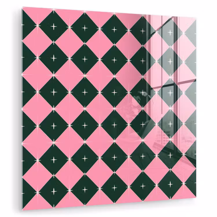 Glas schilderij - Kerst - Roze - Groen - Ster — 1
