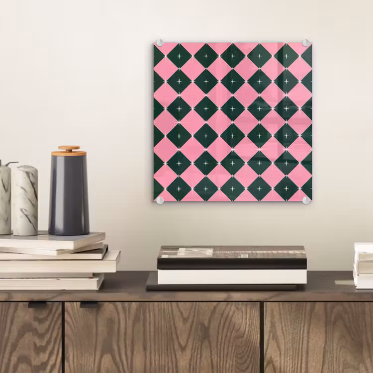 Glas schilderij - Kerst - Roze - Groen - Ster — 2
