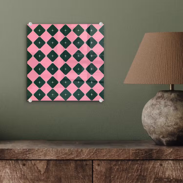 Glas schilderij - Kerst - Roze - Groen - Ster — 4