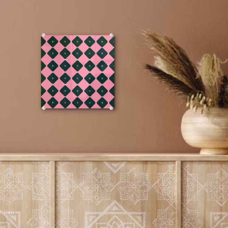 Glas schilderij - Kerst - Roze - Groen - Ster — 6
