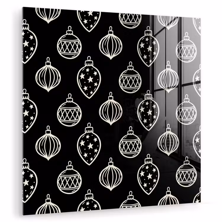 Glas schilderij - Kerstbal - Wit - Zwart — 1