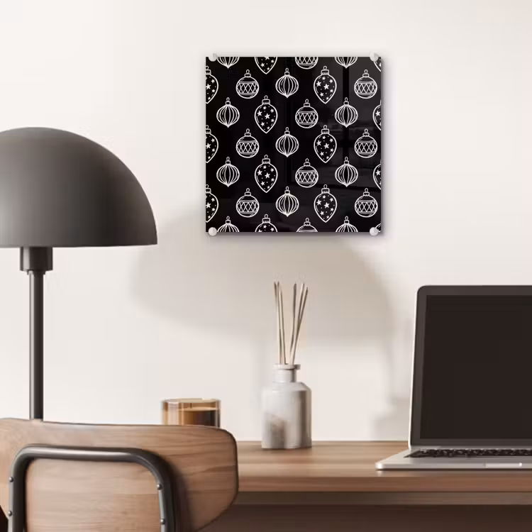 Glas schilderij - Kerstbal - Wit - Zwart — 7