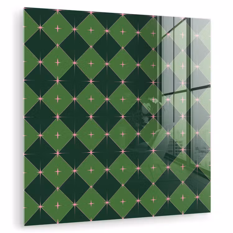 Glas schilderij - Ster - Groen - Roze - Kerst — 1