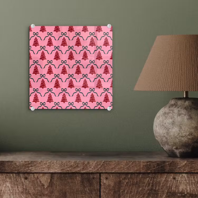 Glas schilderij - Kerst - Rood - Groen - Strik — 4
