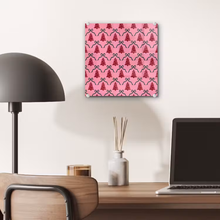 Glas schilderij - Kerst - Rood - Groen - Strik — 7