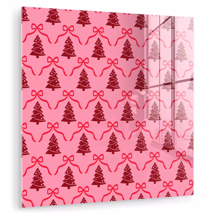 Glas schilderij - Kerst - Rood - Roze - Strik — 1