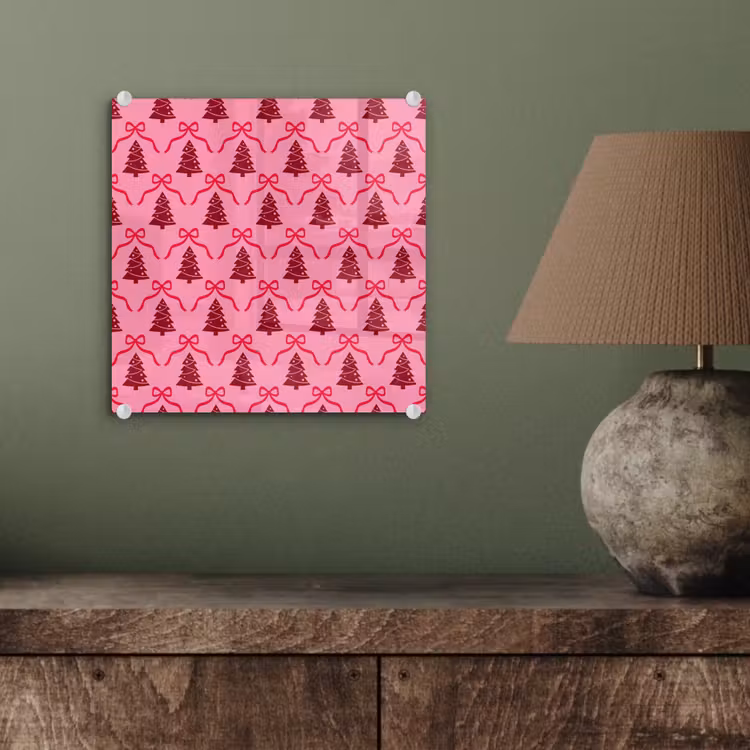 Glas schilderij - Kerst - Rood - Roze - Strik — 4