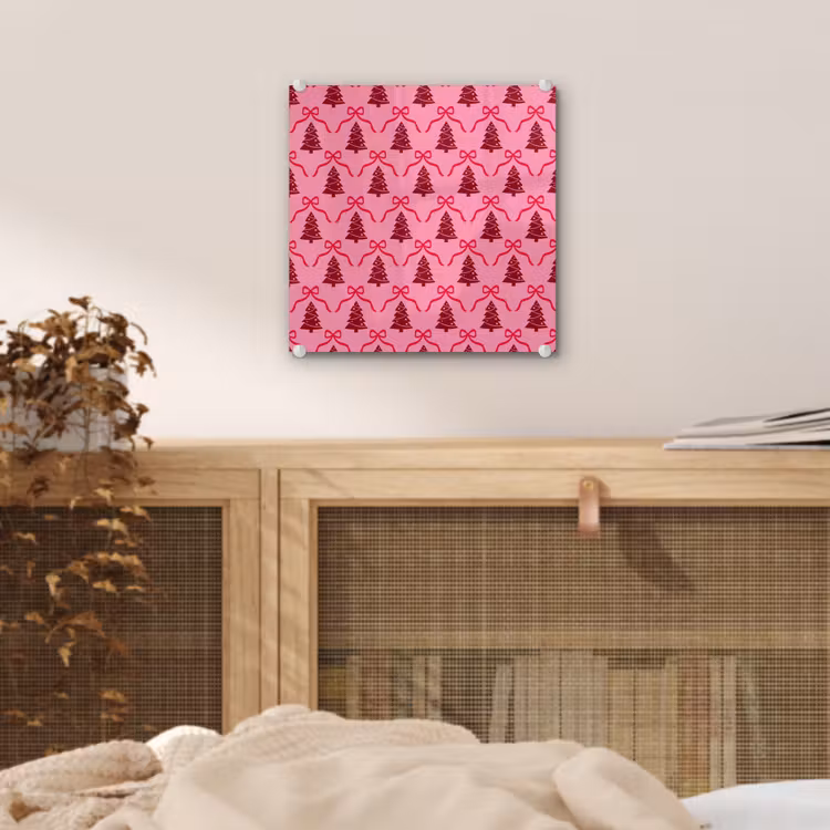 Glas schilderij - Kerst - Rood - Roze - Strik — 5