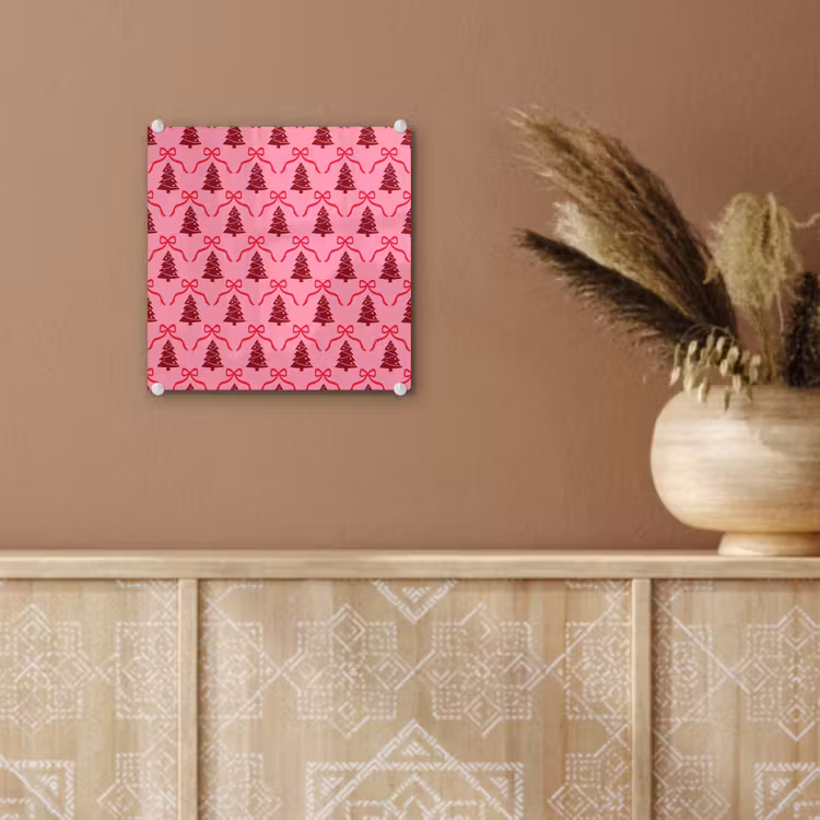 Glas schilderij - Kerst - Rood - Roze - Strik — 6