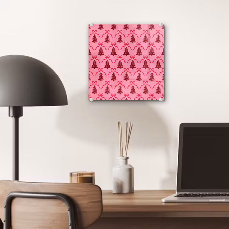 Glas schilderij - Kerst - Rood - Roze - Strik — 7