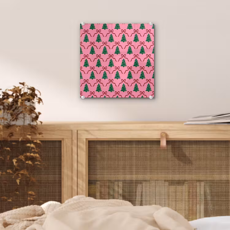 Glas schilderij - Kerst - Roze - Rood - Strik — 5