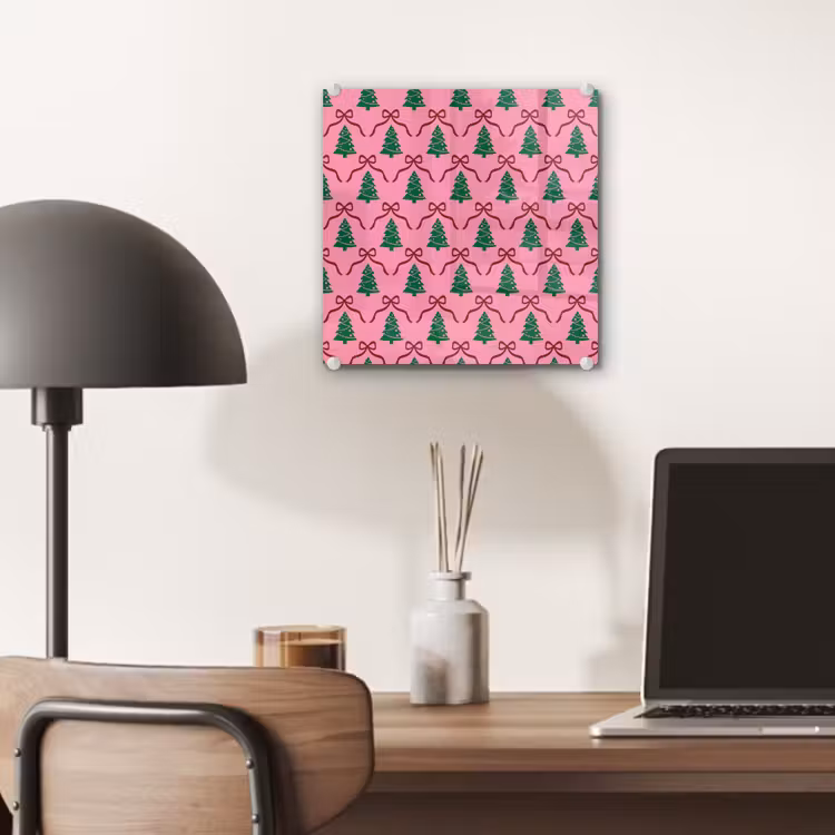 Glas schilderij - Kerst - Roze - Rood - Strik — 7