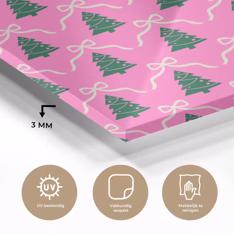 Glas schilderij - Kerst - Roze - Wit - Strik — 3