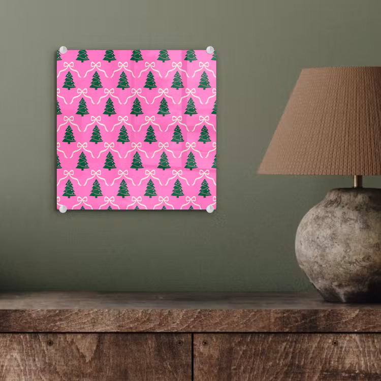 Glas schilderij - Kerst - Roze - Wit - Strik — 4