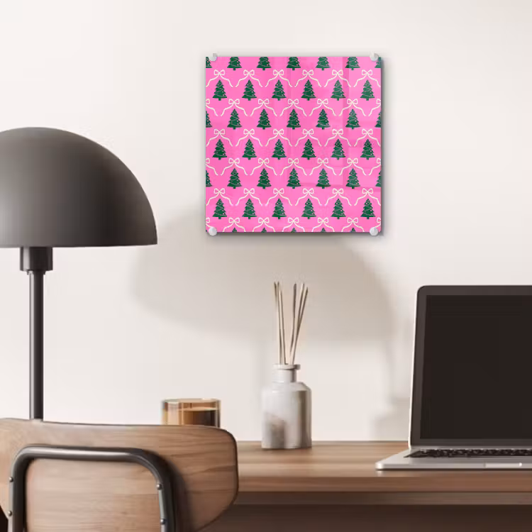 Glas schilderij - Kerst - Roze - Wit - Strik — 7