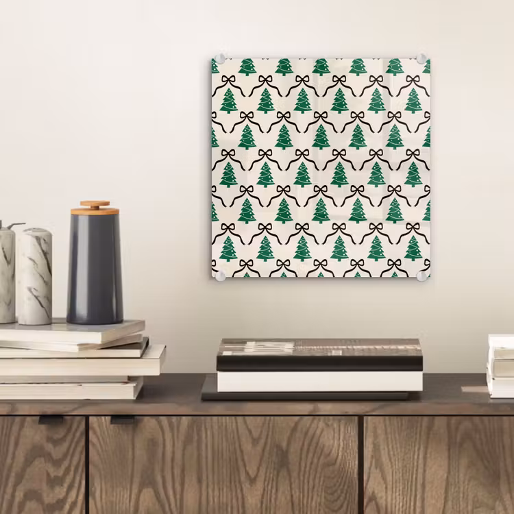 Glas schilderij - Kerst - Wit - Zwart - Strik — 2