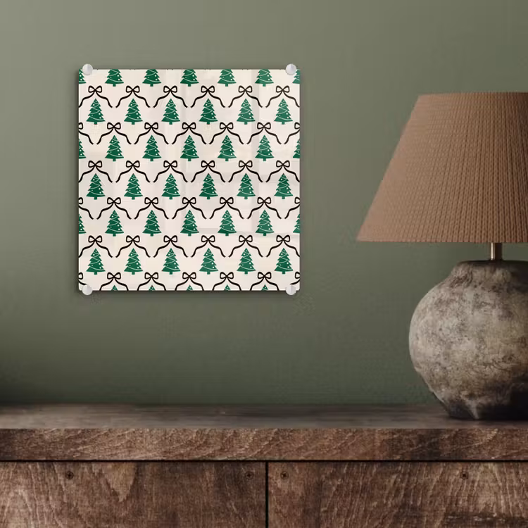 Glas schilderij - Kerst - Wit - Zwart - Strik — 4