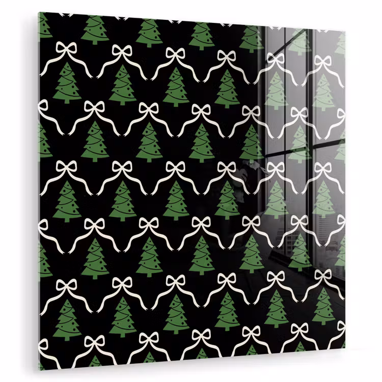 Glas schilderij - Kerst - Zwart - Wit - Strik — 1