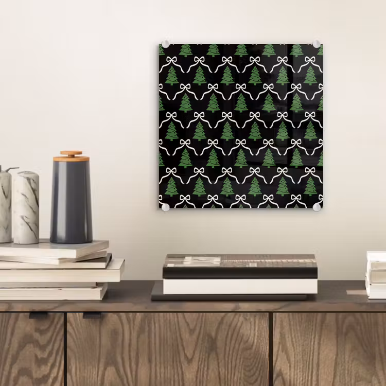 Glas schilderij - Kerst - Zwart - Wit - Strik — 2
