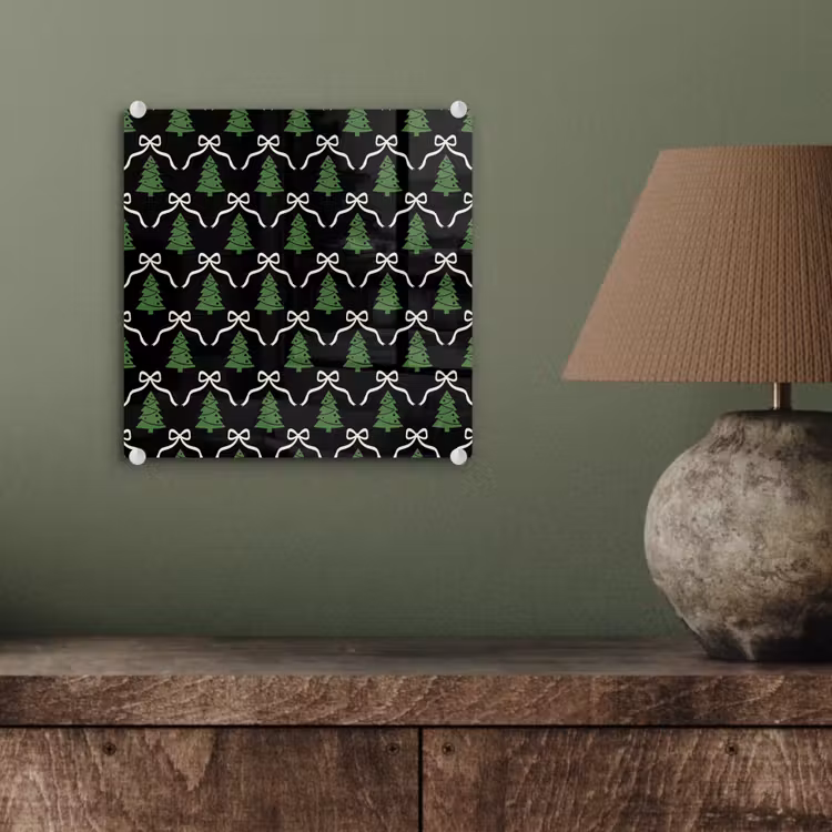 Glas schilderij - Kerst - Zwart - Wit - Strik — 4