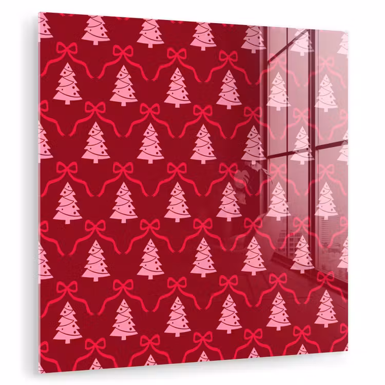Glas schilderij - Strik - Rood - Roze - Kerst — 1