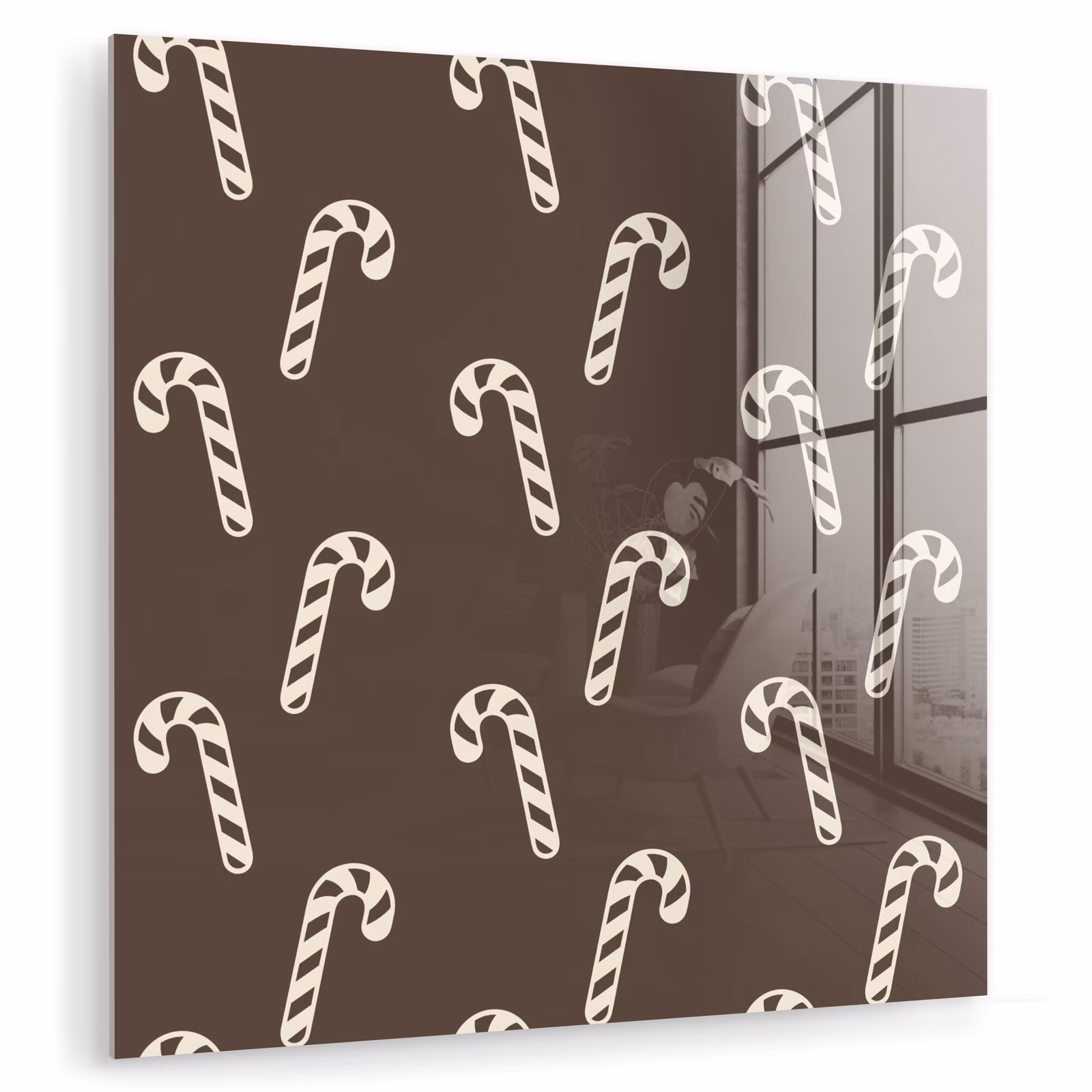 Glas schilderij - Kerst - Crème - Taupe - Zuurstok — 1