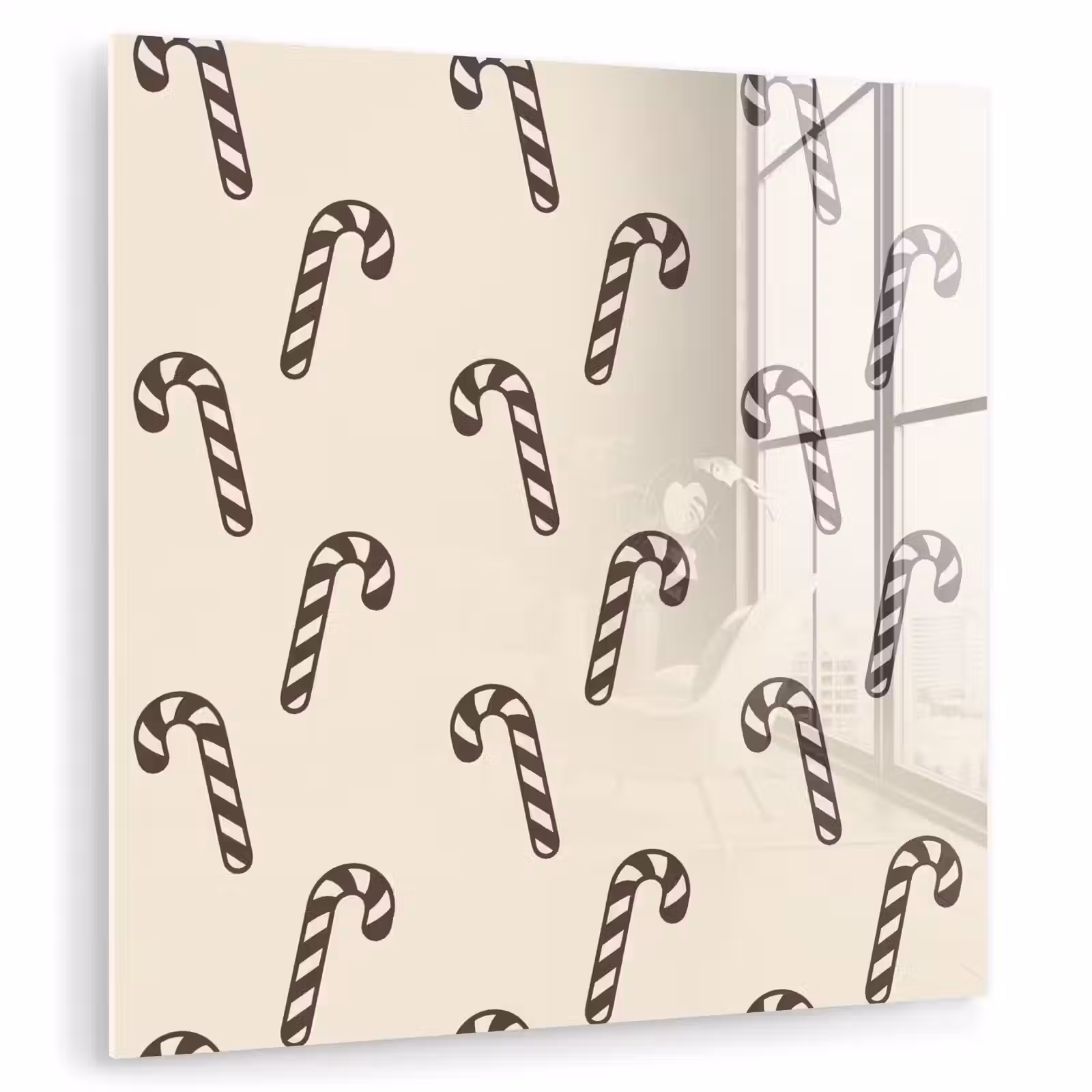 Glas schilderij - Kerst - Grijs - Crème - Zuurstok — 1