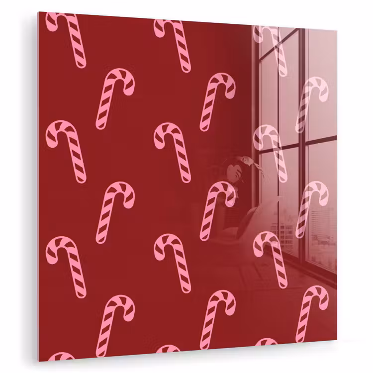 Glas schilderij - Kerst - Burgundy - Roze - Zuurstok — 1