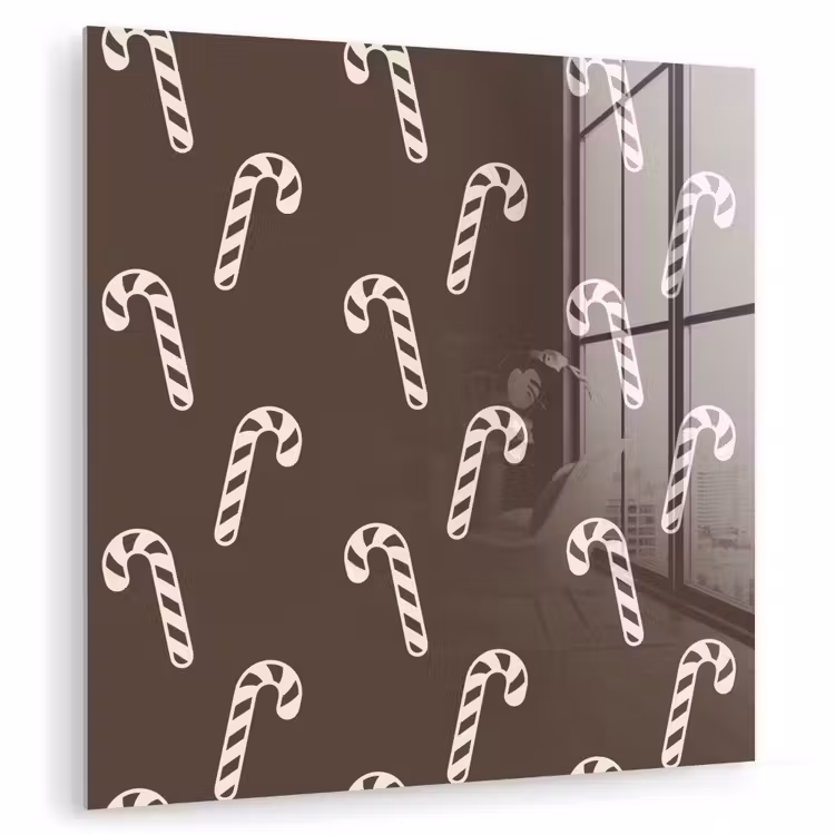 Glas schilderij - Kerst - Crème - Taupe - Zuurstok — 1