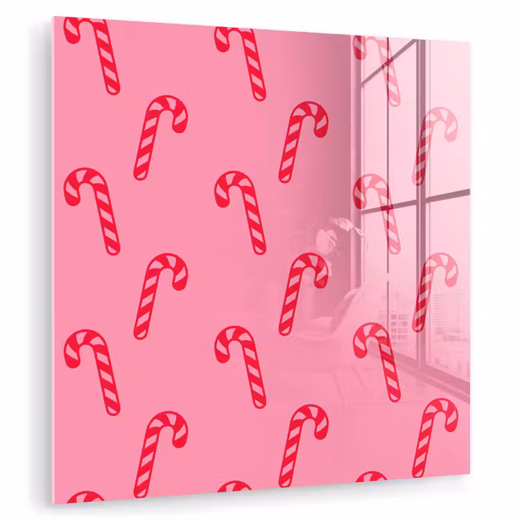 Glas schilderij - Kerst - Rood - Roze - Zuurstok — 1