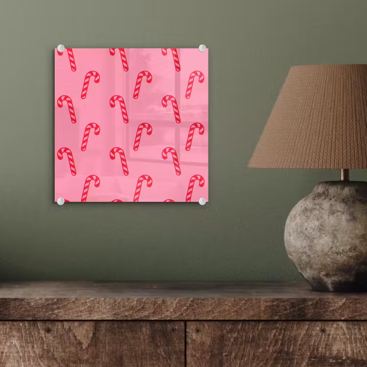 Glas schilderij - Kerst - Rood - Roze - Zuurstok — 4