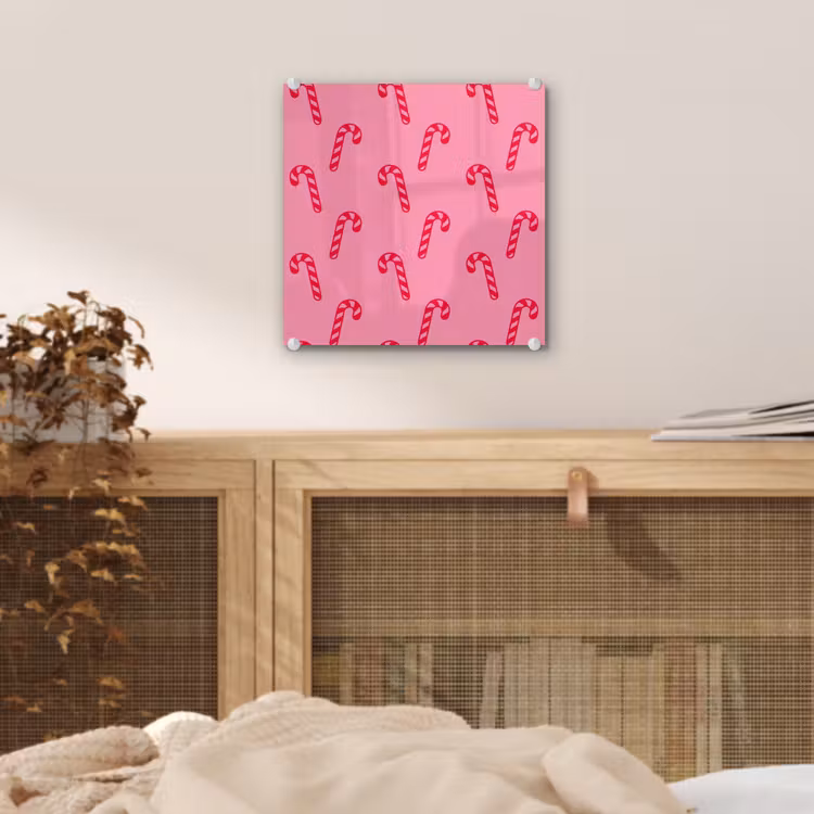 Glas schilderij - Kerst - Rood - Roze - Zuurstok — 5